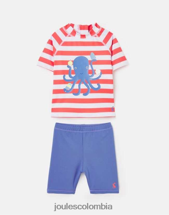 Joules vestir bebés conjunto de buzo con ilustraciones de chaleco anti-lycra 0-3 años H0604R434 raya de pulpo naranja