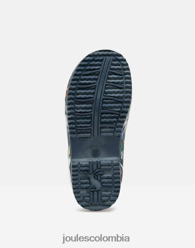 Joules calzado chicas botas de lluvia flexibles enrolladas estampadas H0604R331 caballos de la marina