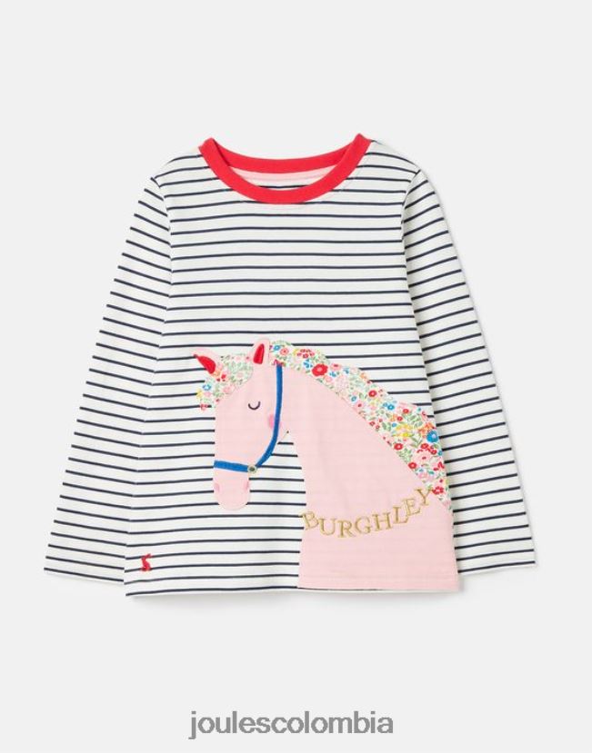 Joules vestir chicas camiseta burghley manga larga 2-12 años H0604R287 raya de caballo azul marino