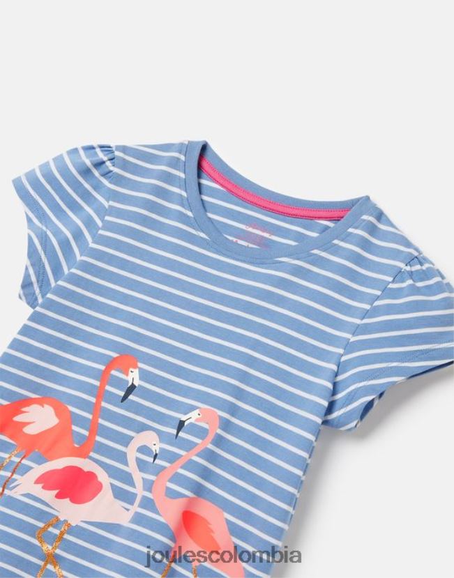 Joules vestir chicas camiseta serigrafiada pixie 2-12 años H0604R289 flamenco raya azul
