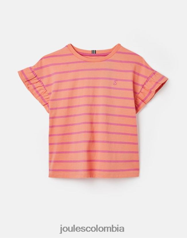 Joules vestir chicas camiseta volante manga corta frillside 2-12 años H0604R297 raya de durazno