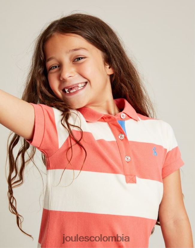 Joules vestir chicas vestido polo manga corta orla 2-12 años H0604R262 raya coralina