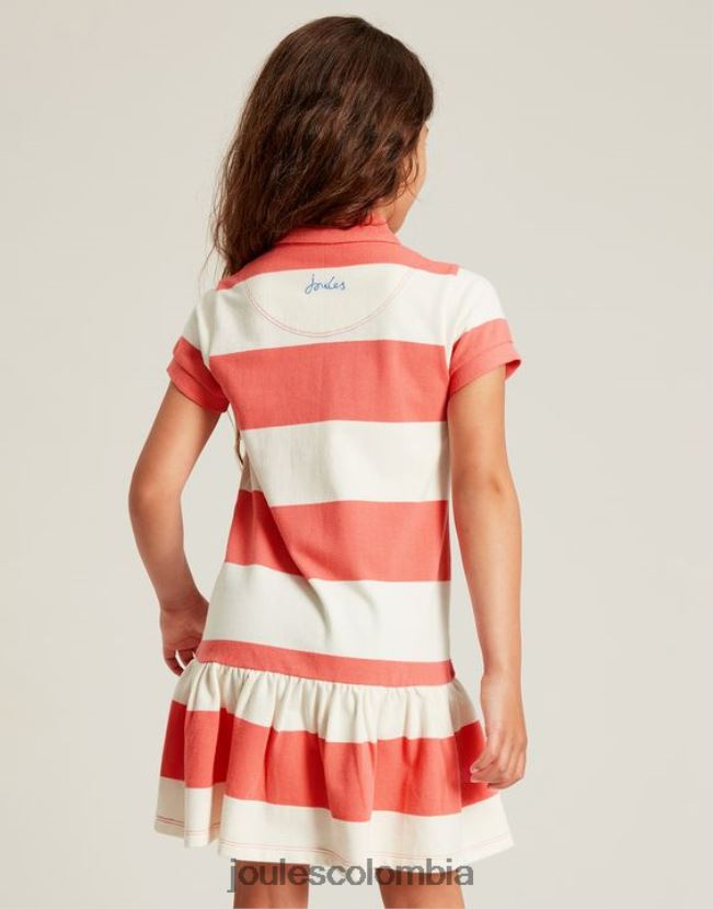 Joules vestir chicas vestido polo manga corta orla 2-12 años H0604R262 raya coralina