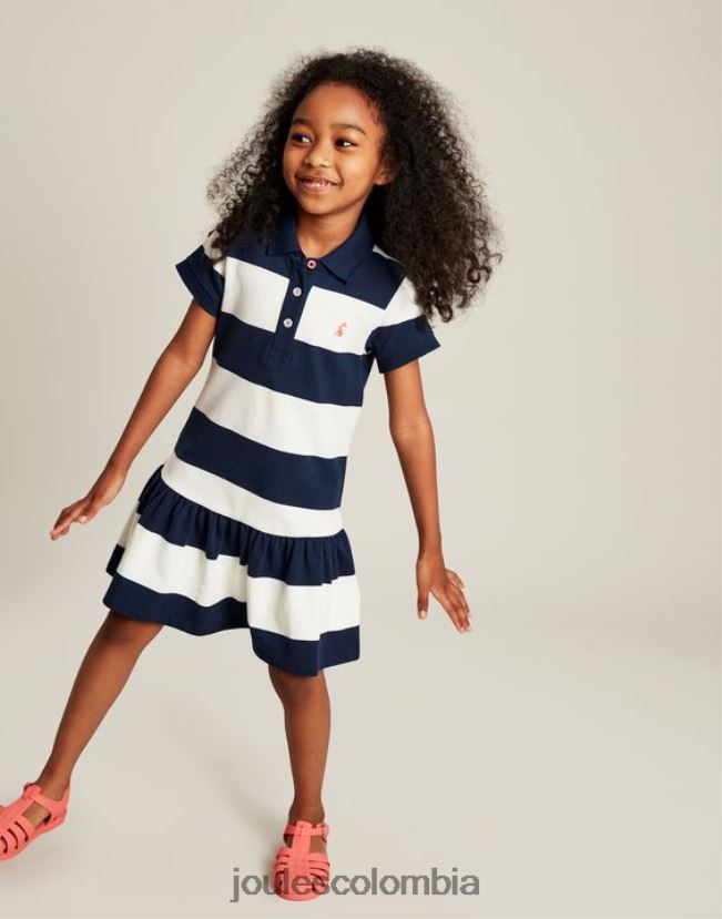 Joules vestir chicas vestido polo manga corta orla 2-12 años H0604R310 raya crema azul marino