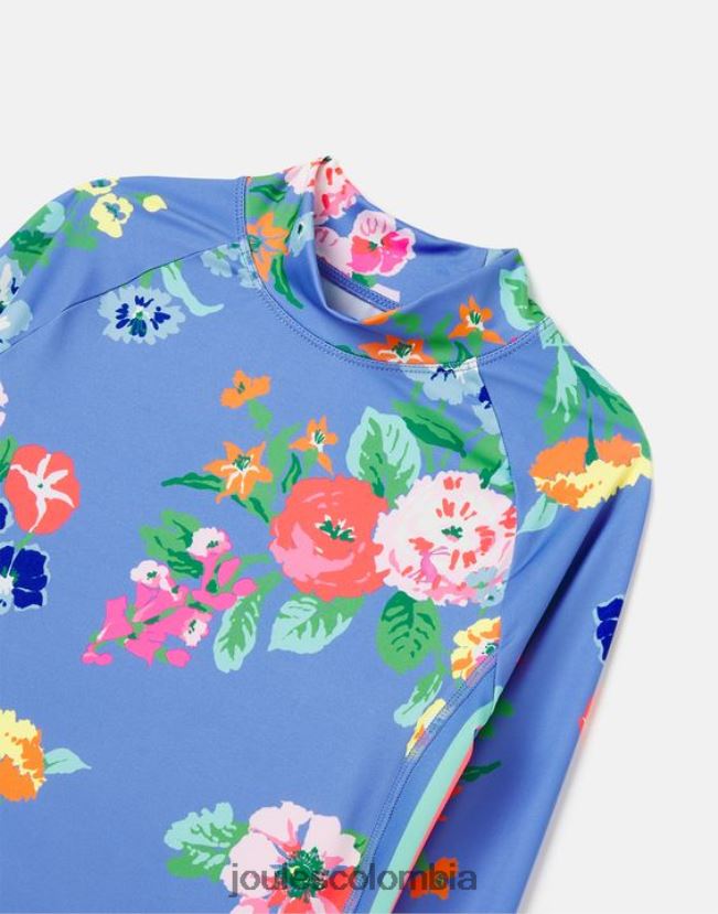 Joules vestir chicas conjunto de camiseta y baúl para sarpullido junto a la playa H0604R291 flores azules