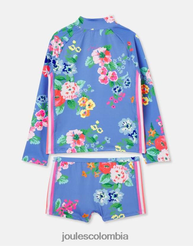 Joules vestir chicas conjunto de camiseta y baúl para sarpullido junto a la playa H0604R291 flores azules