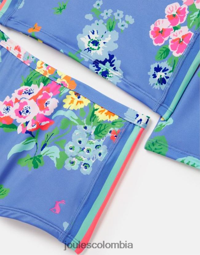 Joules vestir chicas conjunto de camiseta y baúl para sarpullido junto a la playa H0604R291 flores azules