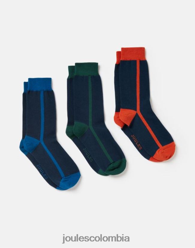 Joules accesorios hombres llamativos calcetines de algodón, paquete de 3 H0604R254 bloque de color azul marino