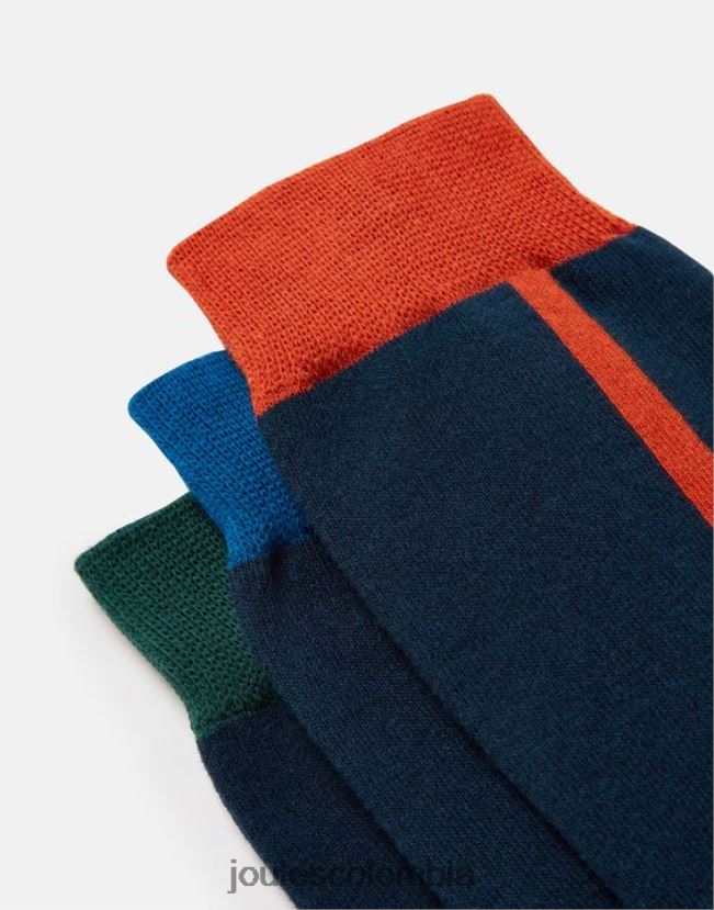 Joules accesorios hombres llamativos calcetines de algodón, paquete de 3 H0604R254 bloque de color azul marino