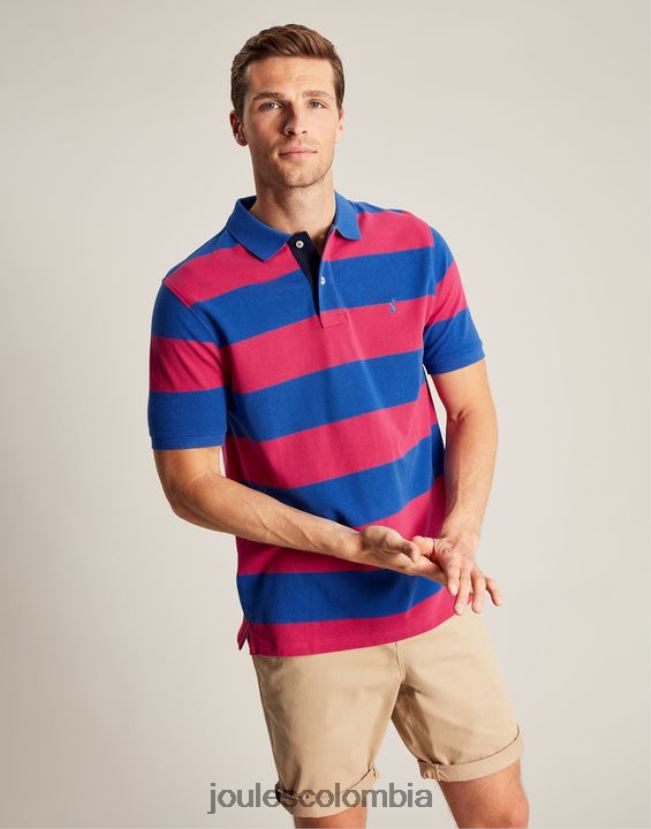 Joules vestir hombres polo de avellana H0604R204 raya rosa azul medio