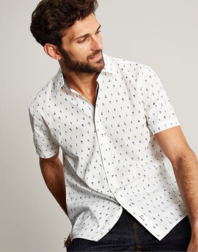 Joules vestir hombres camisa Lloyd de corte clásico estampada H0604R238 blanco