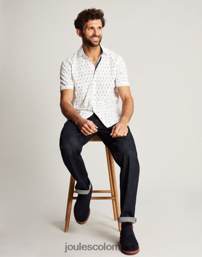 Joules vestir hombres camisa Lloyd de corte clásico estampada H0604R238 blanco