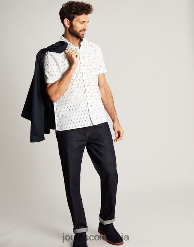 Joules vestir hombres camisa Lloyd de corte clásico estampada H0604R238 blanco