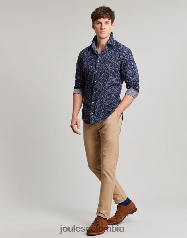 Joules vestir hombres camisa de corte clásico con estampado de invitación H0604R211 florete azul marino
