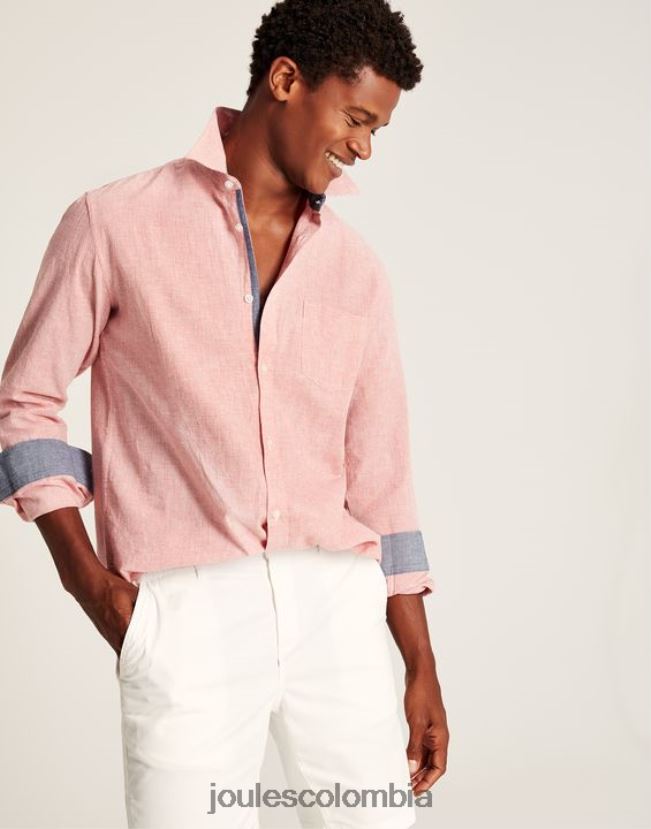Joules vestir hombres camisa de corte clásico en mezcla de lino tilford H0604R171 pata de gallo rosa
