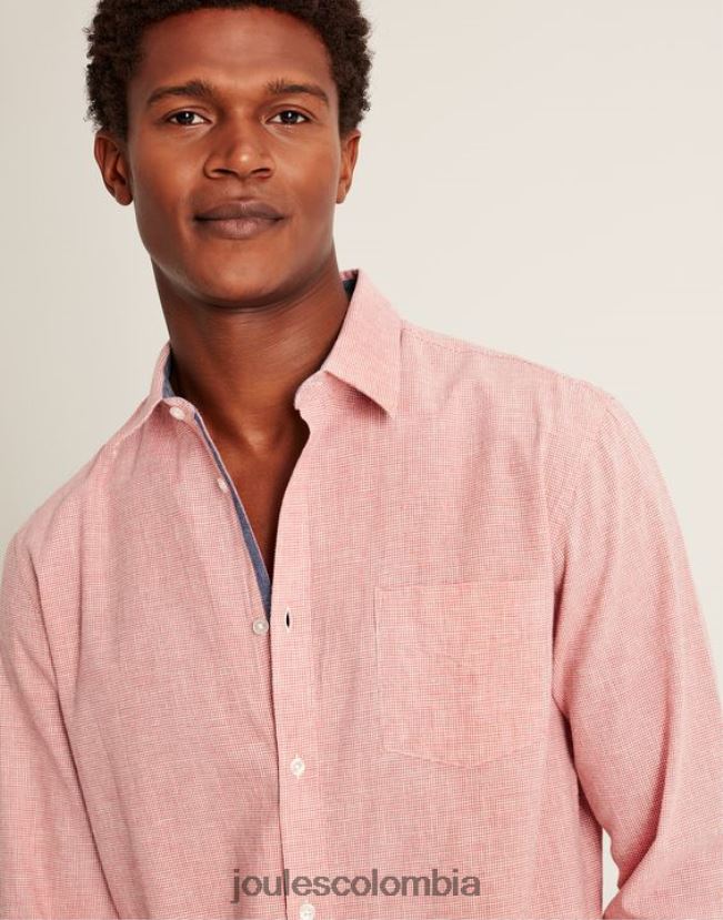 Joules vestir hombres camisa de corte clásico en mezcla de lino tilford H0604R171 pata de gallo rosa