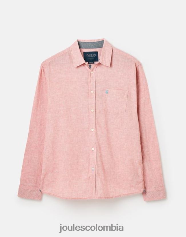 Joules vestir hombres camisa de corte clásico en mezcla de lino tilford H0604R171 pata de gallo rosa