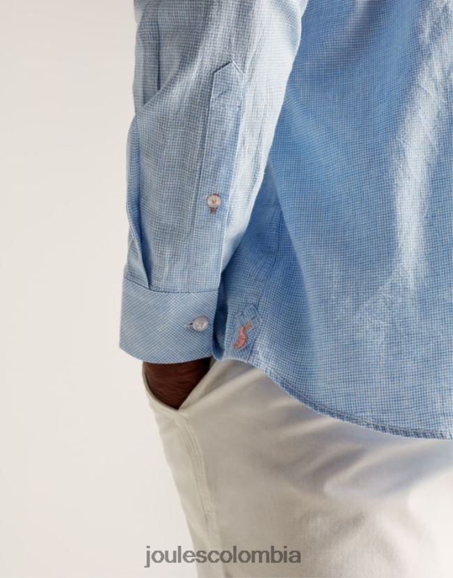 Joules vestir hombres camisa de corte clásico en mezcla de lino tilford H0604R185 pata de gallo azul