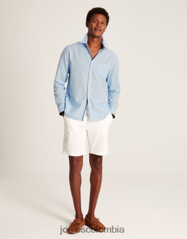 Joules vestir hombres camisa de corte clásico en mezcla de lino tilford H0604R185 pata de gallo azul