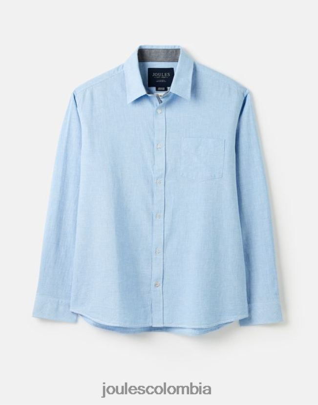 Joules vestir hombres camisa de corte clásico en mezcla de lino tilford H0604R185 pata de gallo azul