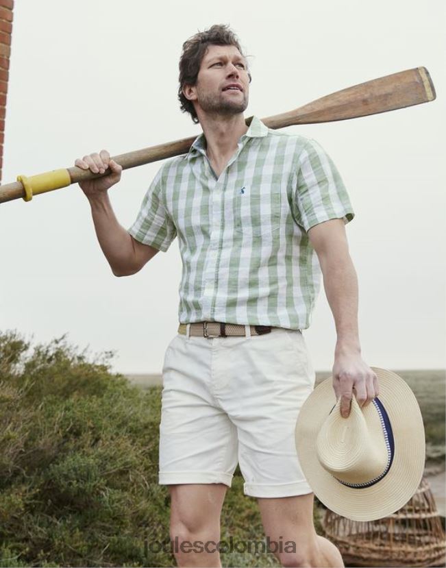 Joules vestir hombres camisa de lino rompedor H0604R175 guinga verde