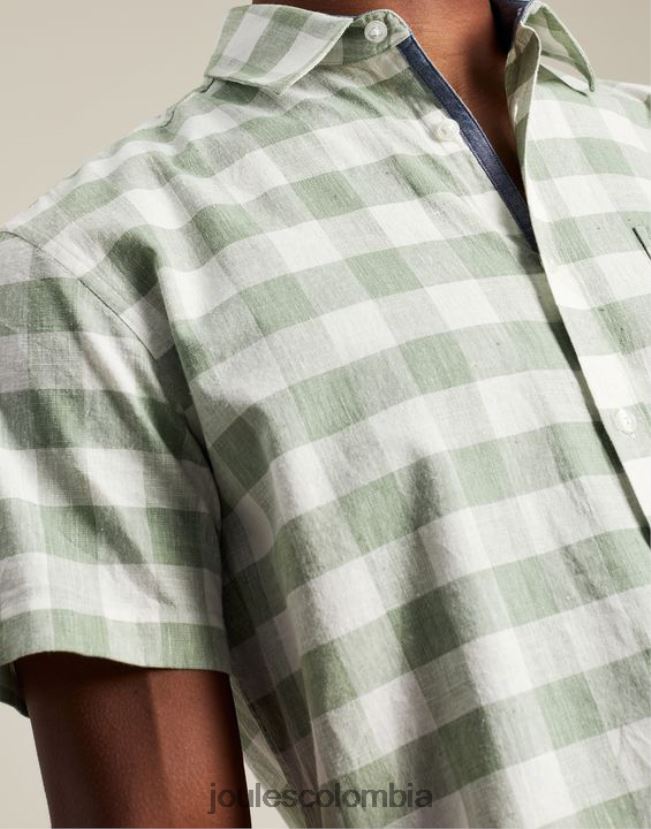 Joules vestir hombres camisa de lino rompedor H0604R175 guinga verde