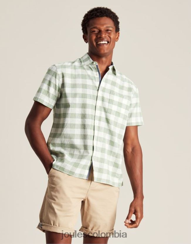 Joules vestir hombres camisa de lino rompedor H0604R175 guinga verde