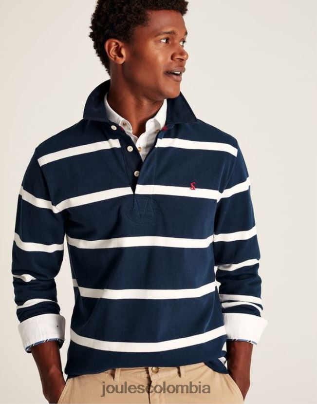 Joules vestir hombres camiseta de rugby en el interior H0604R178 raya crema azul marino