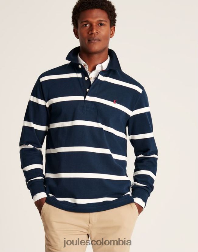 Joules vestir hombres camiseta de rugby en el interior H0604R178 raya crema azul marino