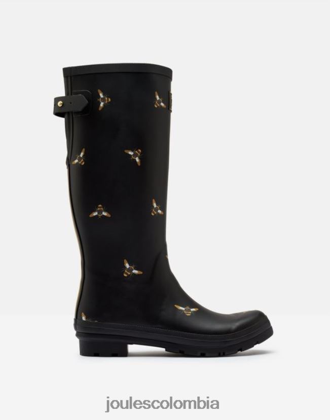 Joules calzado mujer Estampado de botas de lluvia con refuerzo trasero ajustable. H0604R147 abejas metálicas negras
