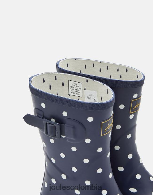 Joules calzado mujer botas de lluvia de media altura con estampado Molly H0604R145 punto de la marina francesa