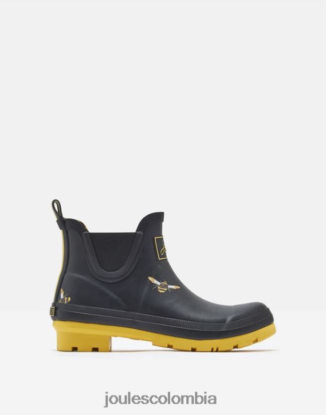 Joules calzado mujer botas de lluvia estampadas de altura corta H0604R144 abejas metálicas negras