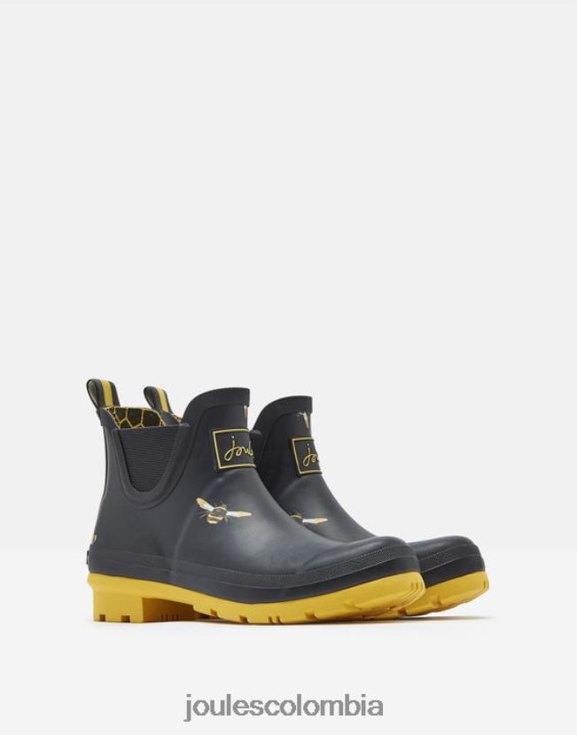 Joules calzado mujer botas de lluvia estampadas de altura corta H0604R144 abejas metálicas negras