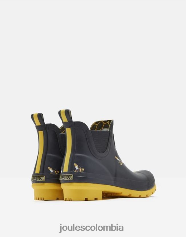Joules calzado mujer botas de lluvia estampadas de altura corta H0604R144 abejas metálicas negras