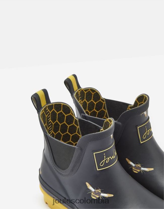 Joules calzado mujer botas de lluvia estampadas de altura corta H0604R144 abejas metálicas negras