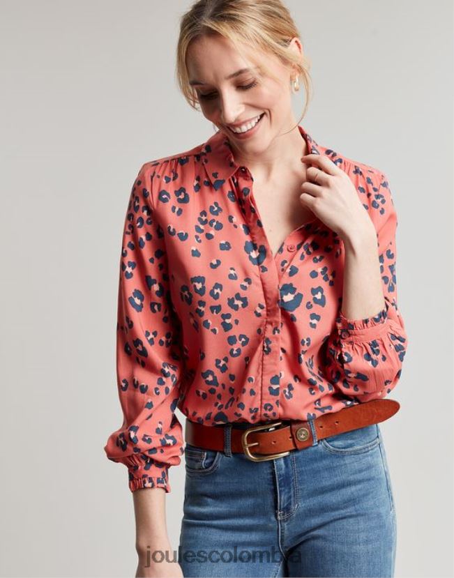 Joules vestir mujer camisa con tapeta oculta kalina H0604R59 leopardo rojo