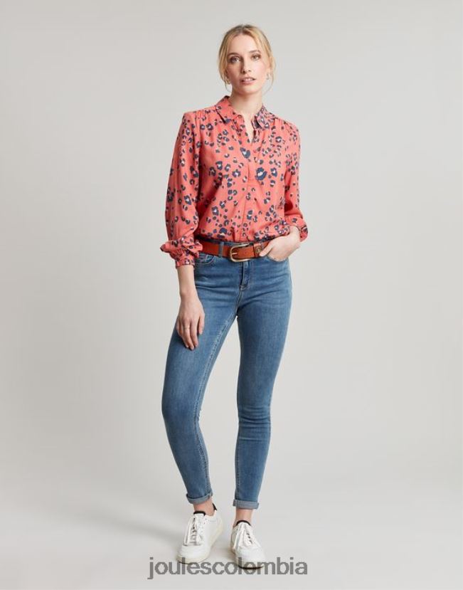 Joules vestir mujer camisa con tapeta oculta kalina H0604R59 leopardo rojo
