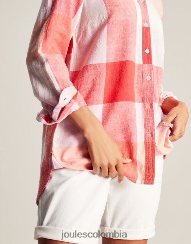 Joules vestir mujer camisa tejida larga lorena H0604R26 cheque rosa