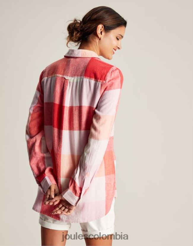 Joules vestir mujer camisa tejida larga lorena H0604R26 cheque rosa