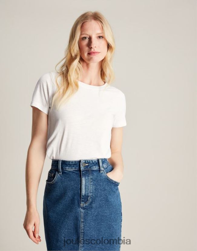 Joules vestir mujer camiseta carley lisa clásica con cuello redondo H0604R103 blanco brillante