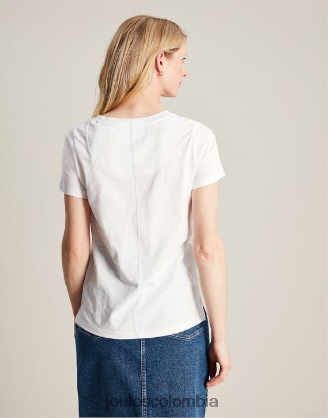 Joules vestir mujer camiseta carley lisa clásica con cuello redondo H0604R103 blanco brillante