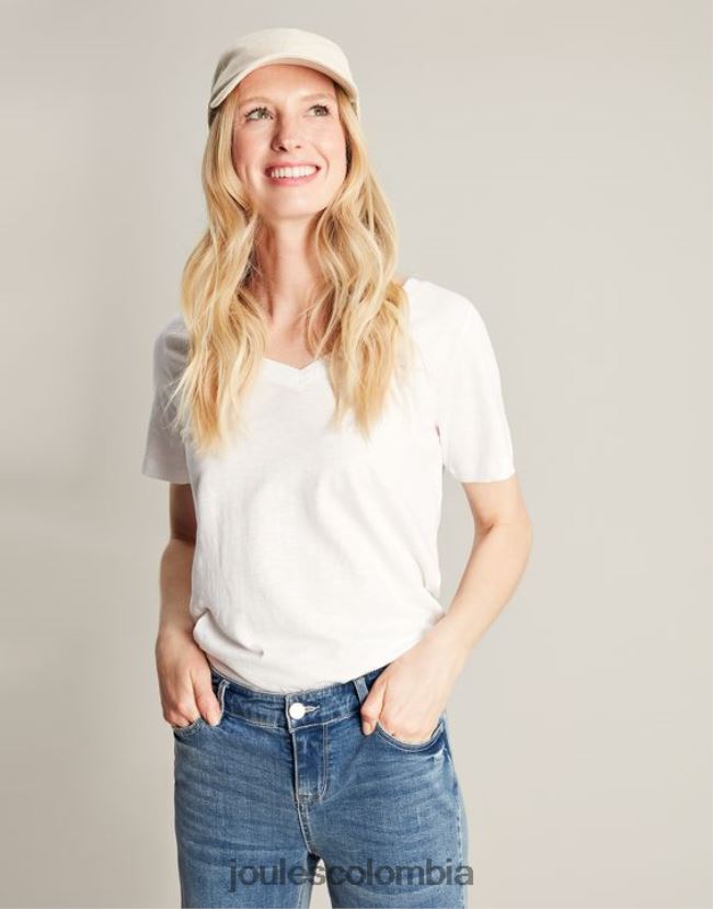 Joules vestir mujer camiseta celina lisa con cuello en v H0604R60 blanco brillante