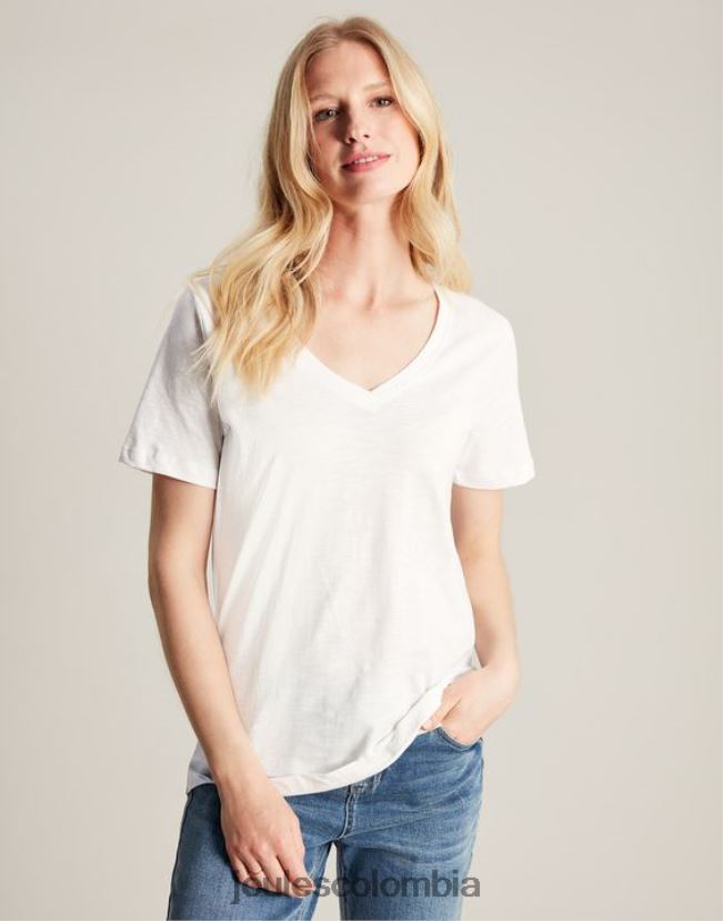 Joules vestir mujer camiseta celina lisa con cuello en v H0604R60 blanco brillante