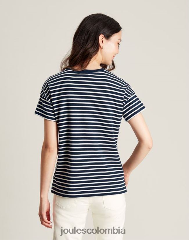 Joules vestir mujer camiseta macey de manga corta a rayas H0604R54 raya azul marino