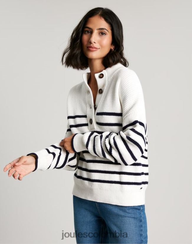 Joules vestir mujer suéter grueso con botones de cala H0604R90 raya crema azul marino