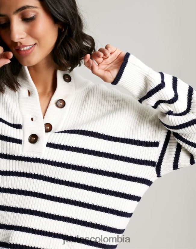 Joules vestir mujer suéter grueso con botones de cala H0604R90 raya crema azul marino
