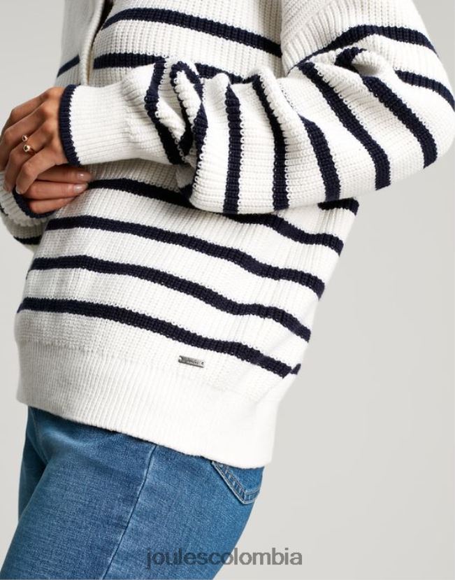 Joules vestir mujer suéter grueso con botones de cala H0604R90 raya crema azul marino