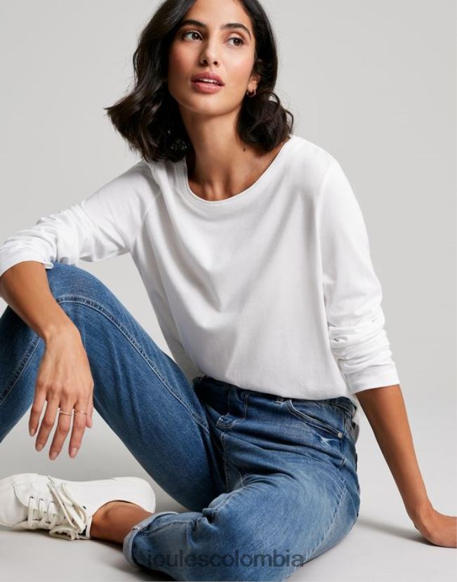 Joules vestir mujer top de manga larga con cuello redondo holly H0604R62 blanco