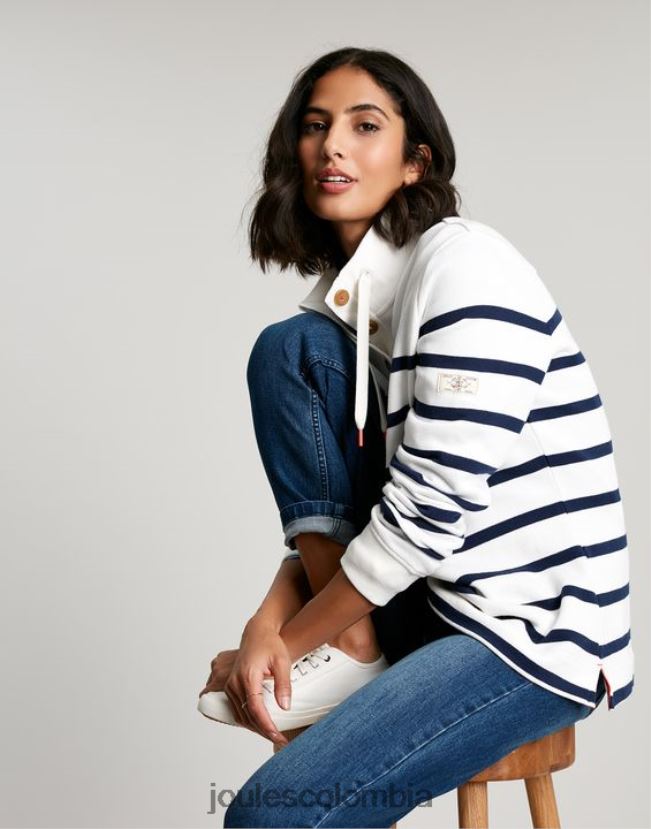 Joules vestir mujer sudadera con cuello alzado Southwold H0604R22 raya crema azul marino