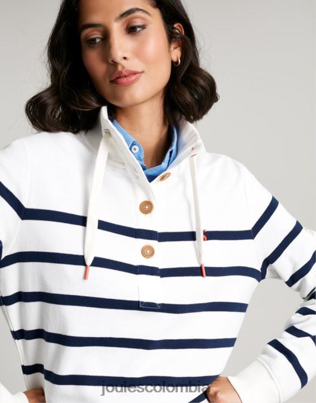 Joules vestir mujer sudadera con cuello alzado Southwold H0604R22 raya crema azul marino